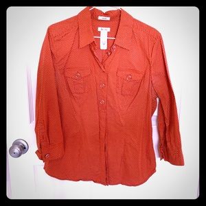Liz & Co. Orange PolkaDot 3/4 sleeve TOP L